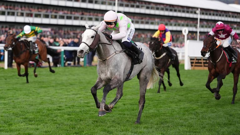 Lossiemouth, ridden by Paul Townend, coming home to win the Unibet Champion Hurdle at Cheltenham