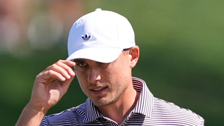 Ludvig Aberg of Sweden smiles after he eagled the ninth hole during the second round of The Players 