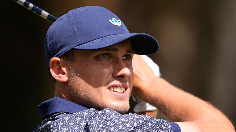 Ludvig Aberg of Sweden follows through on a tee shot on the second hole during the third round of The Players
