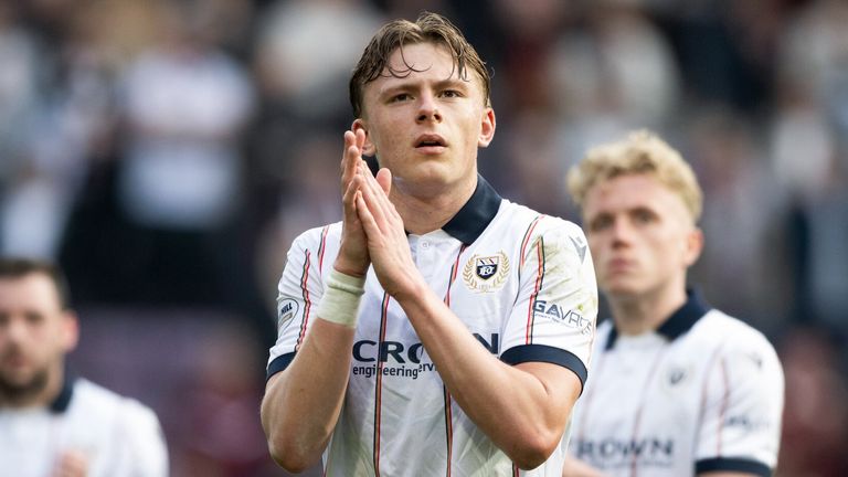 EDINBURGH, SCOTLAND - MARCH 21: Dundee's Luke Graham at full time during a William Hill Premiership match between Heart of Midlothian and Dundee at Tynecastle Park, on March 21, 2026, in Edinburgh, Scotland. (Photo by Paul Devlin / SNS Group)