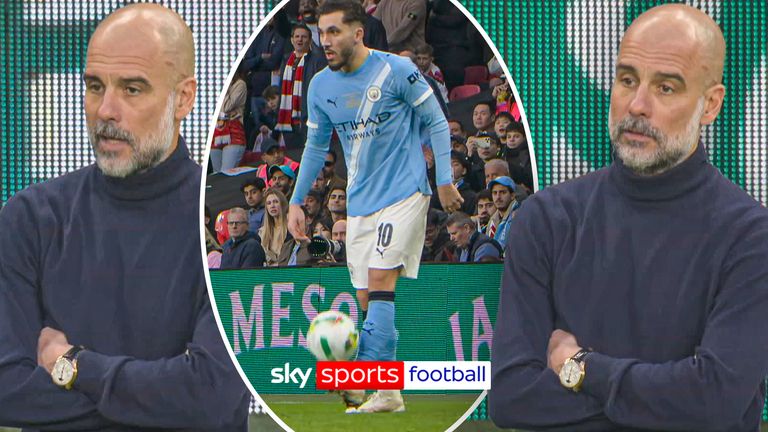 Pep Guardiola reacts to Rayan Cherki showboating
