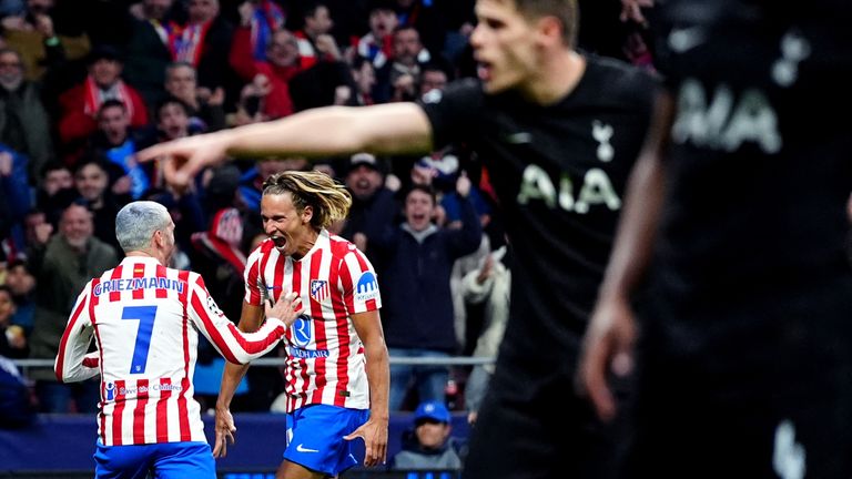 Atletico Madrid's Marcos Llorente celebrates scoring their first goal of the game