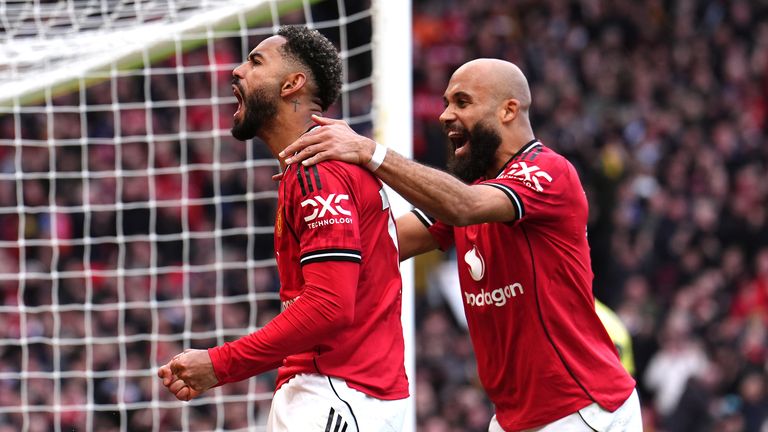 Matheus Cunha celebrates restoring Man Utd's lead with team-mate Bryan Mbeumo 