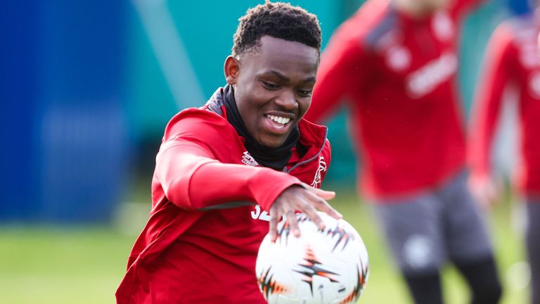 GLASGOW, SCOTLAND - JANUARY 21: Rabbi Matondo during a Rangers MD-1 training session at the Rangers Training Centre, on January 21, 2026, in Glasgow, Scotland. (Photo by Alan Harvey / SNS Group)