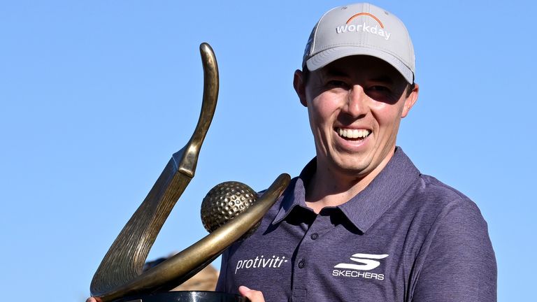 Matt Fitzpatrick celebrates after winning the PGA Tour's Valspar Championship in 2026