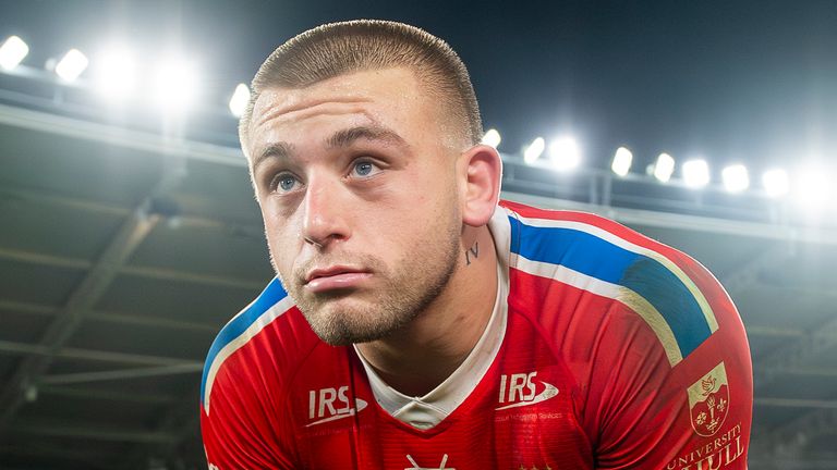 Picture by Allan McKenzie/SWpix.com - 19/02/2026 - Rugby League - World Club Challenge - Hull KR v Brisbane Broncos - MKM Stadium, Kingston upon Hull, England - Mikey Lewis after victory over Brisbane.
