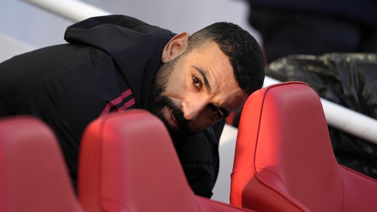 Mohamed Salah on the Liverpool bench prior to kick off