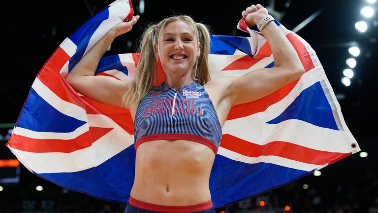 Molly Caudery won gold in women's pole vault at the World Athletics Indoor Championships in Torun(AP Photo/Matthias Schrader)