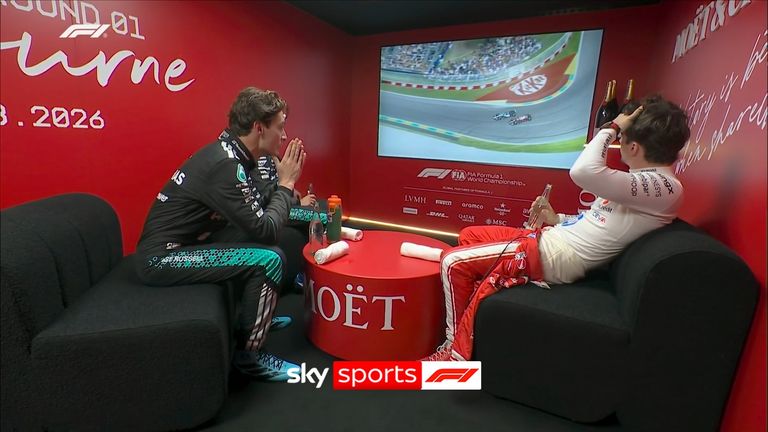 George Russell and Charles Leclerc watched back their thrilling battle at the Australian Grand Prix in the cool-down room.