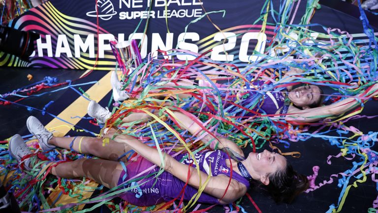 Nat Panagarry and Beth Durant (nee Cobden) celebrate winning the NSL Grand Final 2024