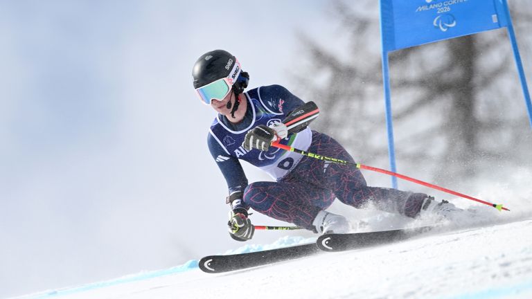 CORTINA D'AMPEZZO, ITALY - MARCH 09: Neil Simpson of Team Great Britain competes during the Men's Alpine Skiing Super-G Vision Impaired on d