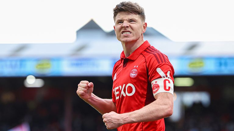 Aberdeen's Kevin Nisbet celebrates against Falkirk 