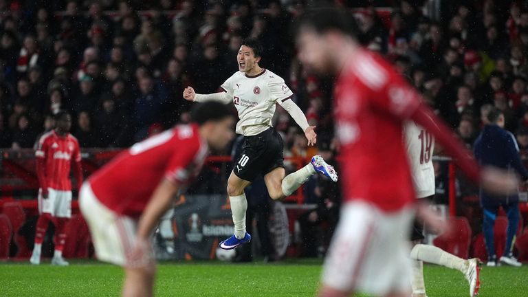 Guesung Cho celebrates the opener against Nottingham Forest