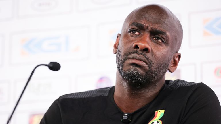 Otto Addo, Ghana national coach, speaks at the press conference