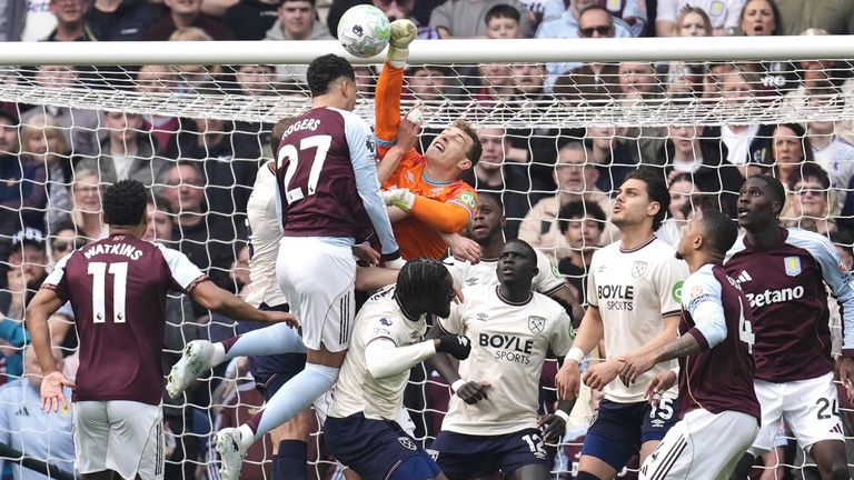 Mads Hermansen afasta a bola do perigo no Villa Park