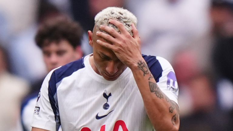 Tottenham Hotspur's Richarlison appears dejected after their side concede a second goal during the Premier League defeat by Nottingham Forest