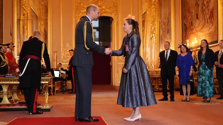 Tara Jones, a rugby league referee, is made a Member of the Order of the British Empire by the Prince of Wales at Windsor Castle
