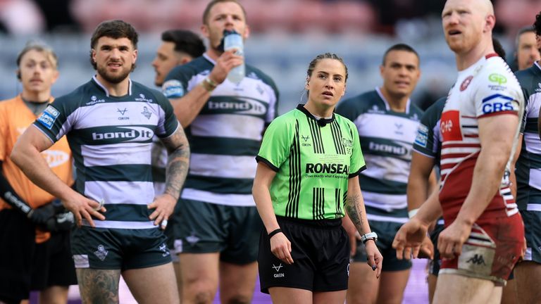 Referee Tara Jones MBE in action during the Betfred Super League match at The Brick Community Stadium