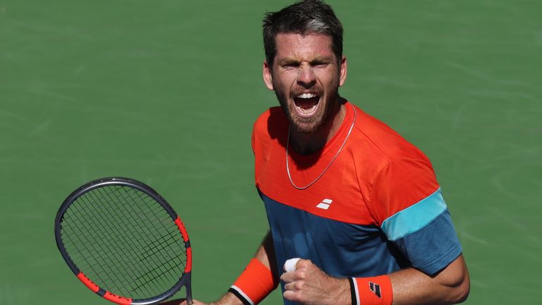 Cameron Norrie celebrates a point against Rinky Hijikata in their fourth-round match of the BNP Paribas Open at Indian Wells