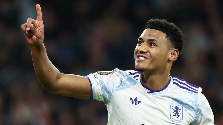 Aston Villa's Ollie Watkins celebrates his goal against Lille