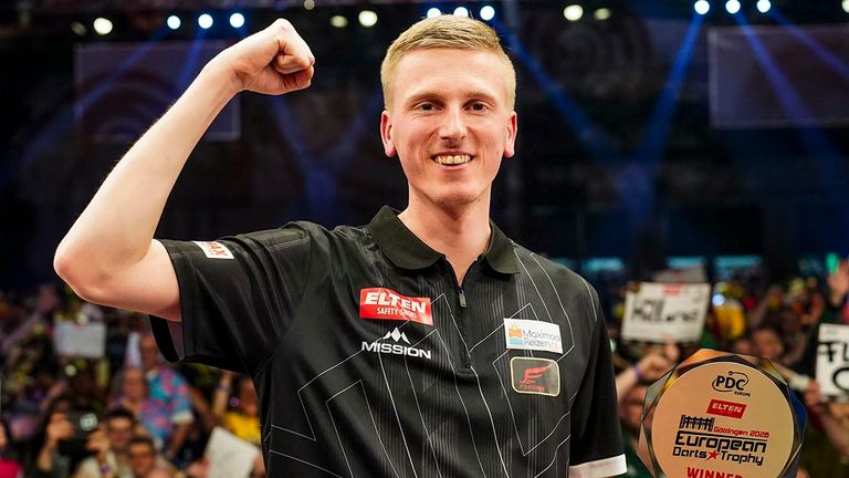 Wessel Nijman celebrates winning the European Darts Trophy (Pic: Paul Targyik/PDC Europe)