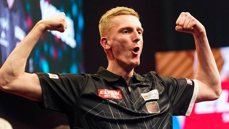 Wessel Nijman celebrates winning the European Darts Trophy (Pic: Paul Targyik/PDC Europe)