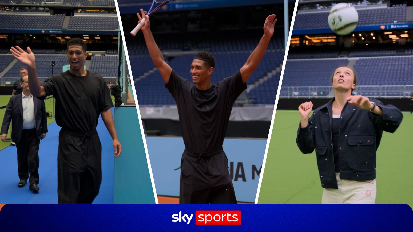 Real Madrid's Jude Bellingham shows off tennis skills as Iga Swiatek showcases heading talent!