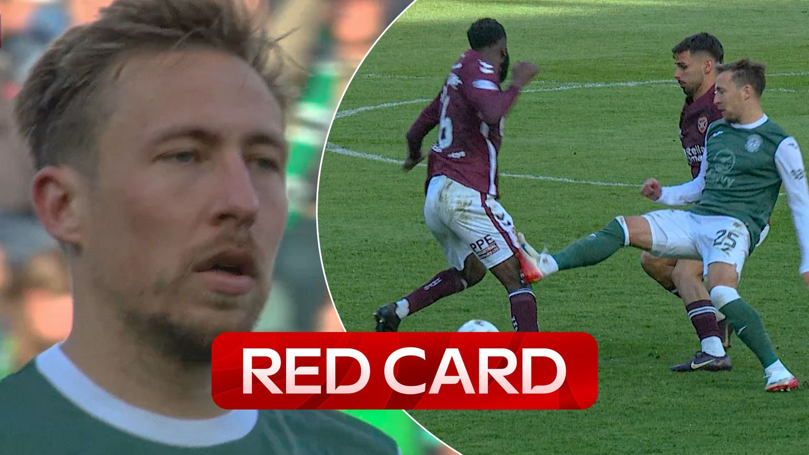 Hibernian vs Hearts: Hibernian down to NINE after Felix Passlack picks up second yellow!