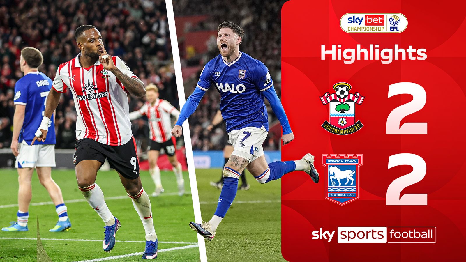 Southampton 2-2 Ipswich Town | Championship highlights