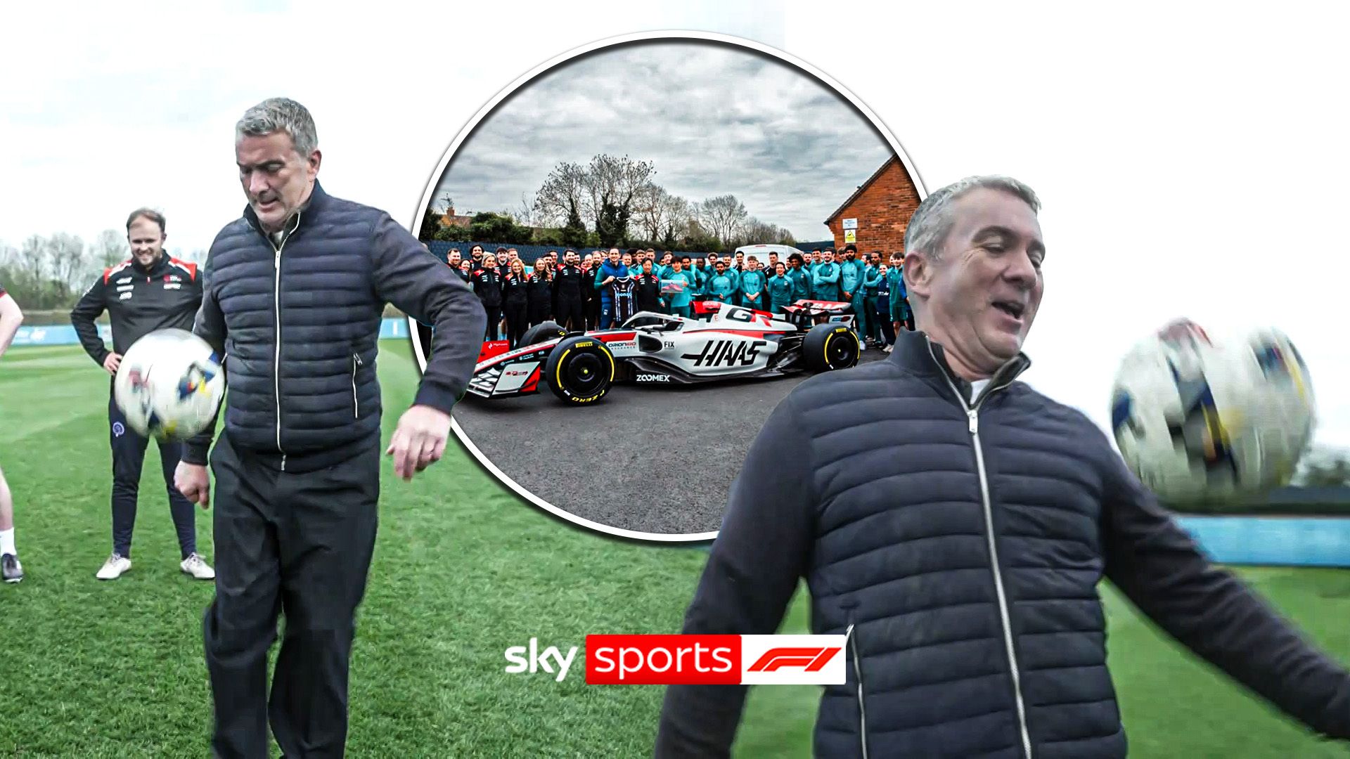 Craig Slater shows off his keepy-uppy skills in front of Coventry and Haas F1 team!