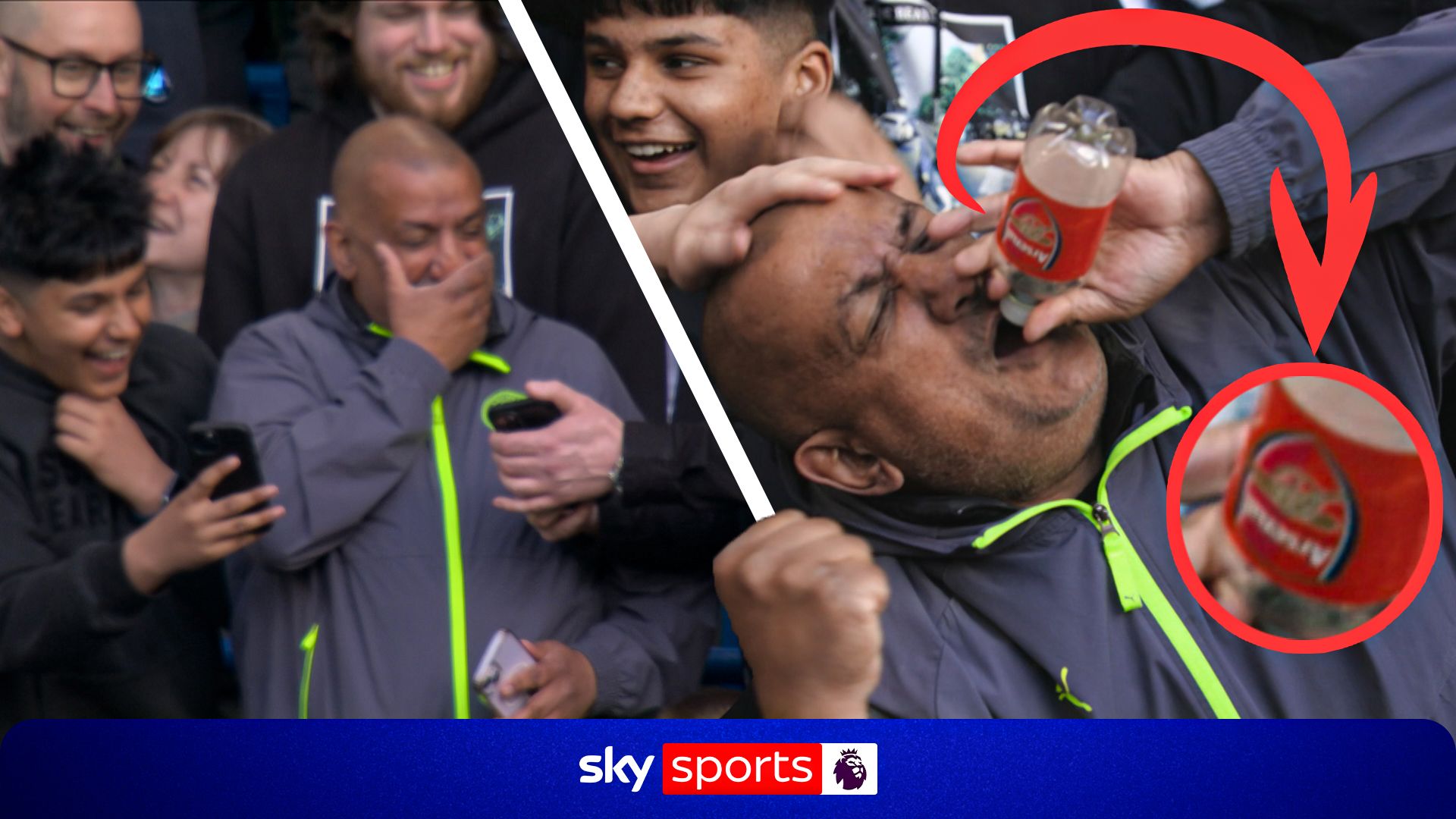 Man City fan TEASES title rivals by drinking from Arsenal bottle