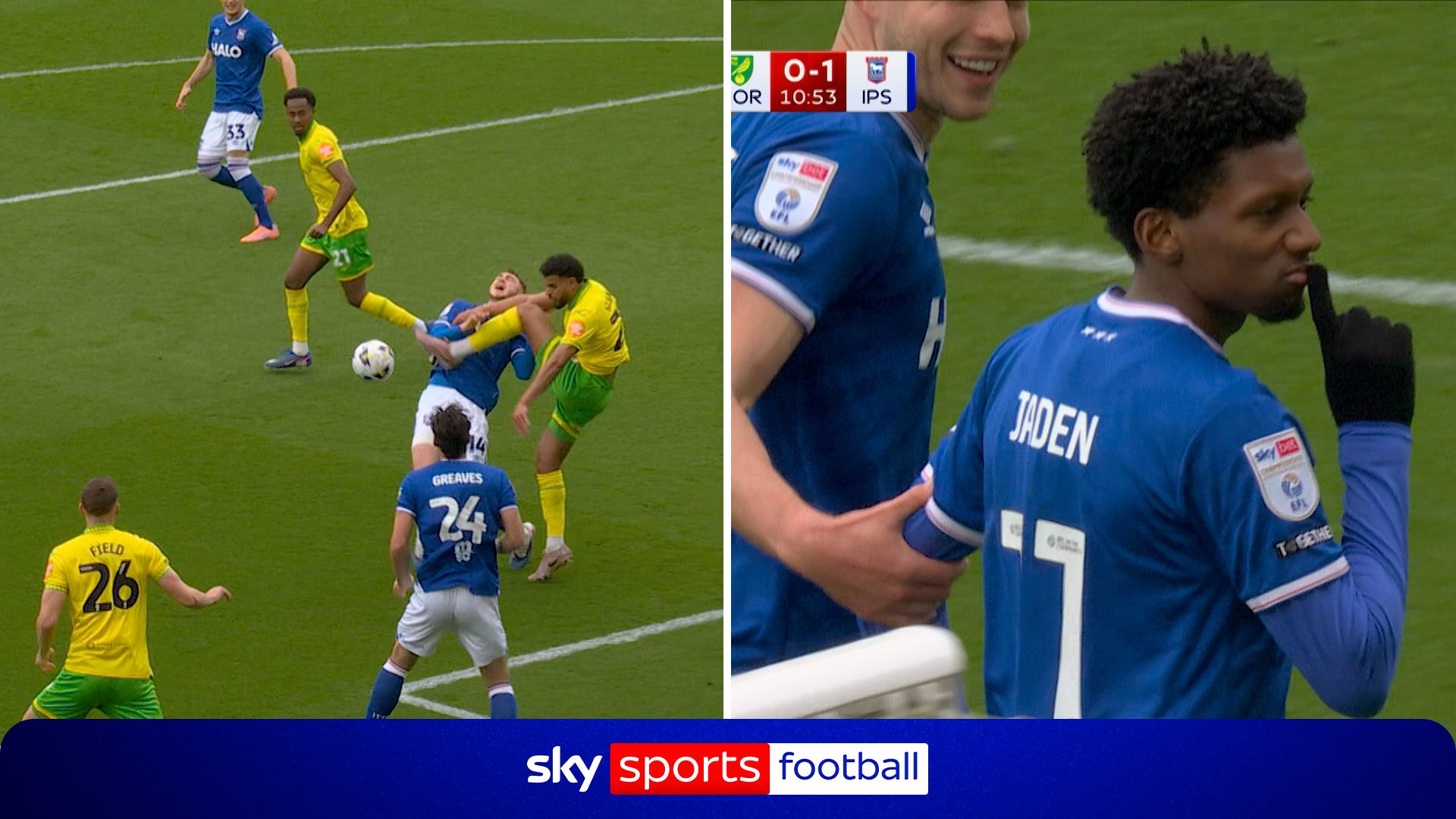 Philogene fires Ipswich ahead at Norwich after controversial penalty award