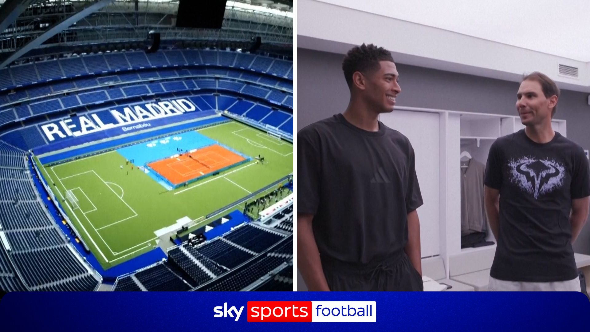 Incredible clips show Bernabeu becoming tennis court - and Bellingham meets Nadal!