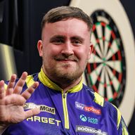 Littler celebrates making it five nightly wins in the 2026 Premier League in Aberdeen
