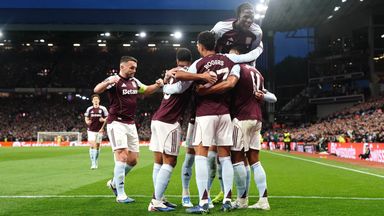 Aston Villa celebrate against Bologna as they swept past the Serie A side and into a Europa League semi-final