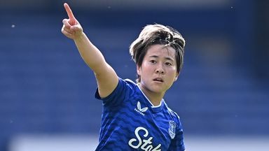 Yuka Momiki of Everton celebrates scoring her team's equaliser