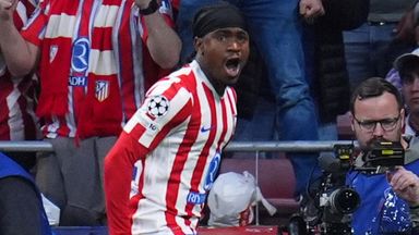 Ademola Lookman celebrates after scoring a goal against Barcelona