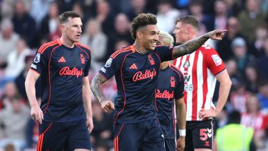 Nottingham Forest players celebrate taking the lead through an own goal at Sunderland