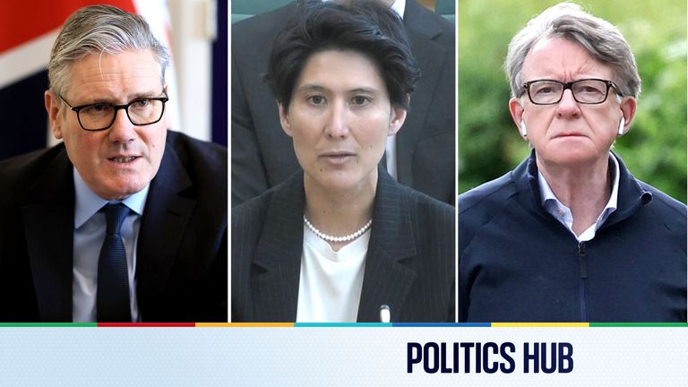 Keir Starmer, Cat Little and Peter Mandelson.
Pic: 10 Downing Street/Reuters