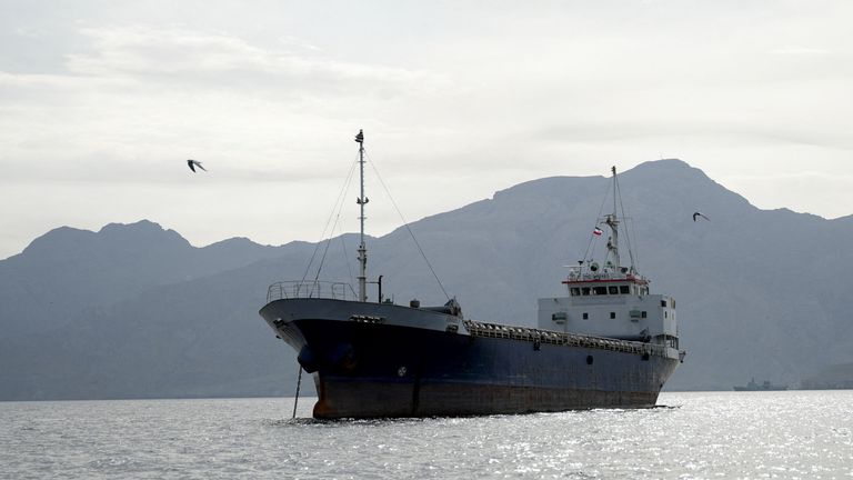 A vessel at the Strait of Hormuz, off the coast of Oman’s Musandam province, April 12, 2026. REUTERS