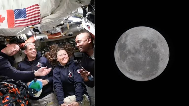 The Artemis II crew and the moon. Pics: NASA/AP