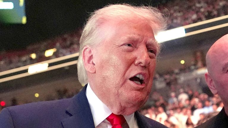 Donald Trump attends UFC 327 at Kaseya Center in Miami, Florida. Pic: Reuters