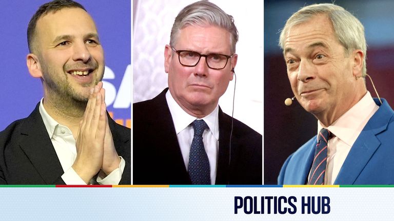 Zack Polanski, Keir Starmer and  Nigel Farage.
Pic: Reuters/PA