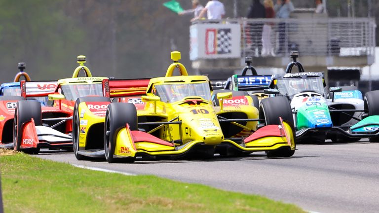 Ganassi Racing driver Alex Palou  leads the field to start the Childrens of Alabama Indy Grand Prix NTT Indycar Series race