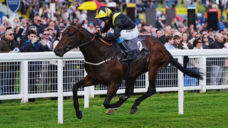 Alparslan ridden by Clifford Lee on their way to winning the Watership Down Stud Too Darn Hot Greenham Stakes at Newbury