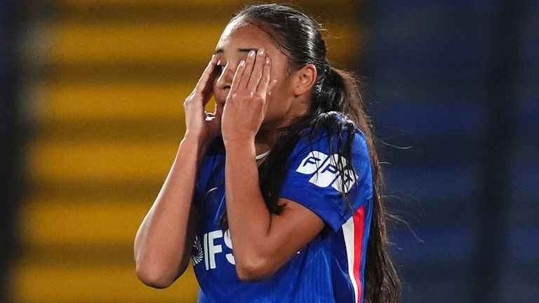 Chelsea's Alyssa Thompson rues a missed chance against Arsenal