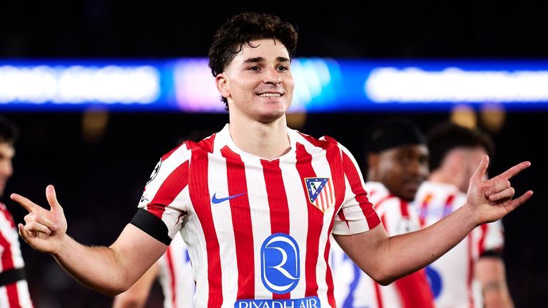 Julian Alvarez celebrates his opener at Camp Nou