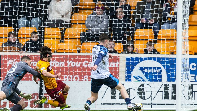 Falkirk's Ben Broggio scores to make it 2-1 at Motherwell