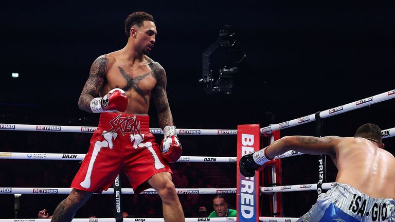 Ben Whittaker takes out Braian Suarez in their first round (Photo: Matchroom Boxing)