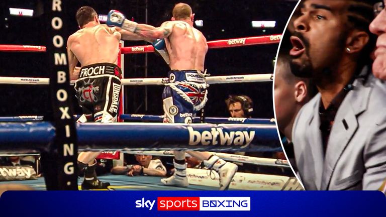 David Haye reacts to Carl Froch knocking out George Groves